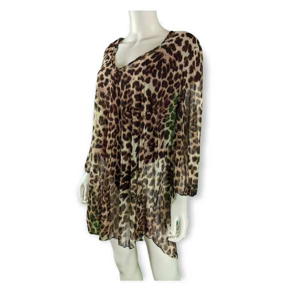 Jordan Taylor Cheetah Brown Sheer Long Sleeve Top XL - Picture 9 of 13